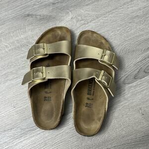 Birkenstock Sandals Gold Arizona Birko-Flor Double Buckle Strap Sz EU39 US8-8.5